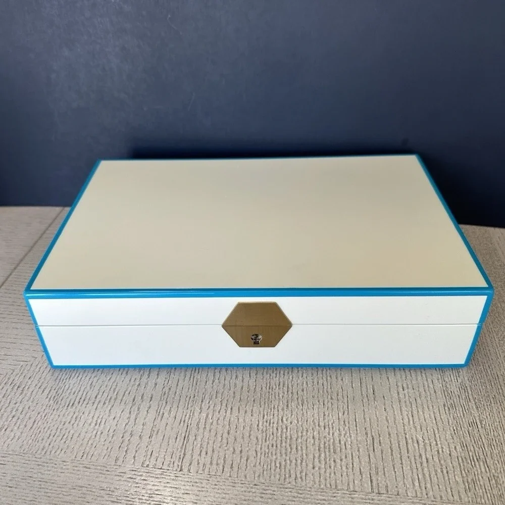 Jonathan Adler Blue Green Lacquer Jewelry Box Velvet Interior New Unused
